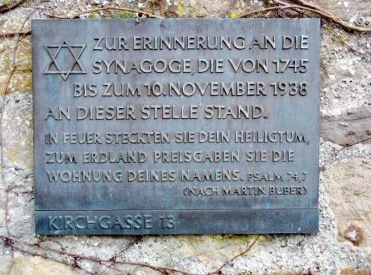Gedenktafel zur Erinnerung an die Synagoge