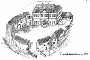 Zeichnung des Schloßes in Nieder-Wiesen, wie es im Jahr 1785 ausgesehen hatte.