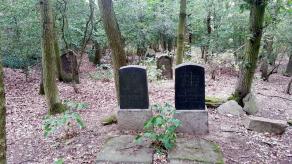  Älterer Teil des jüdischen Friedhofes (Grabstätten aus dem 19. Jahrhundert bis 1869), Grabstätten , die nur noch teilweise in der ursprünglichen Form erhalten sind. Einige wurden 2014/2015 an ihrem ehemaligen Platz wieder aufgestellt und mit einem Sockel versehen. 